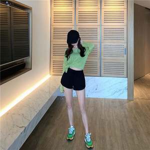 I-0248 Wholesale Summer Shorts Simple Elastic Slim Straight Shorts Ladies Fashion Beach High Waist <b>Women</b> Sports Shorts - Product Image 5