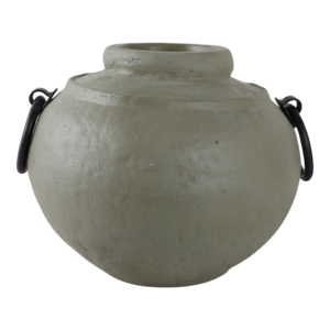 Vaso Rotondo Ecomix con Manici ad Anello in Metallo, Finitura Texturizzata, Vaso per Fiori per Soggiorno e Arredamento Casa - Product Image 4