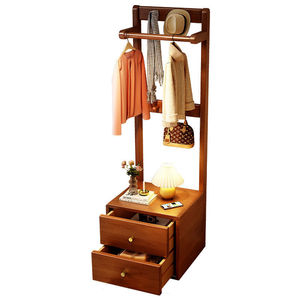 Solid Wood Coat Rack With <b>Bedside</b> <b>Table</b> Integrated Floor Standing Clothes Rack For <b>Small</b> Bedroom Modern Simple Design Walnut - Product Image 5