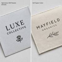 Étiquettes tissées en satin de luxe personnalisées en usine, étiquettes de col souples à coudre de qualité supérieure, bord lisse ultrasonique, polyester rectangulaire haut de gamme