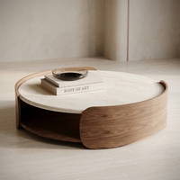 Ensemble de table basse en bois avec plateau rond en marbre éthiopien, brun, meubles modernes pour salon