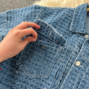 Completo in Denim da Donna: Top Corto <span class=keywords><strong>con</strong></span> Risvolto e Pantaloni a Gamba Larga a Vita Alta, Stile Retrò Casual - Product Image 2