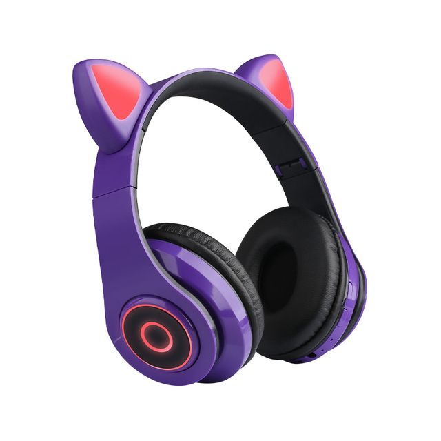 Pink Cat Ear Wireless Gaming Headset Bluetooth Over Ear Headphones for Kids Girls Gamer Earphones with Cute LED Design