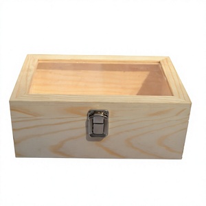 Boîte de rangement pour bijoux en bois sculpté carrée personnalisée avec couvercle en verre transparent - Boîte cadeau pliable classique rétro - Product Image 3