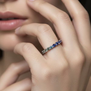 S925 Sterling Silver Moissanite Eternity Band <b>Ring</b> With Channel Set Multicolor Gemstones Women's Classic Everyday Wear Jewelry - Product Image 3
