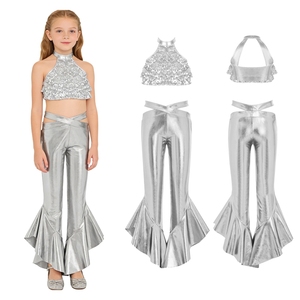 4-16 Kids Girls <b>Dance</b> Performance Outfit Crop Top With Ruffles Flared <b>Pants</b> Sets Stage Shows Jazz Hip-Hop <b>Dance</b> Events Carnivals - Product Image 5
