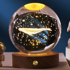 Bola de cristal tallada <span class=keywords><strong>3D</strong></span>, luz nocturna, lámpara de noche de sistema Solar pequeño con Base de madera luminosa, decoración de luz nocturna alimentada por CA - Product Image 3