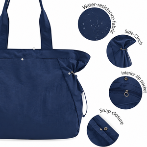 Sac à bandoulière en nylon léger pour femme de 18 L, sac fourre-tout, sac de shopping à cordon latéral pour l'entraînement, la plage et les voyages - Product Image 5