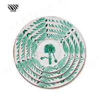 Ensemble d'assiettes en céramique feuille verte artisanale motifs tropicaux peints à la main pour décor de table de mariage magique