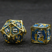 Dés de dragon polyédriques creux en laiton et cuivre pour aventures D&D personnalisées, ensemble de 7 pièces, couleurs or/argent/noir, logo personnalisé pour jeux de table