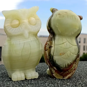 1pc Statue de hibou en pierre de calcite verte naturelle-Décor élégant de hibou avec des yeux expressifs et des plumes détaillées, grand cristal de 10cm - Product Image 5