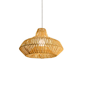 Lampe suspendue en rotin de style Zen, diamètre 55cm, forme ovale, E27, lustre à tête unique LED pour chambre Tatami, bureau, chambre à coucher - Product Image 5