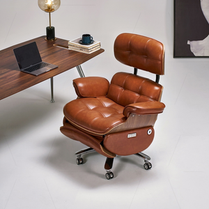 Silla de Oficina Reclinable de Lujo, Silla Ejecutiva de Cuero Genuino con Reclinación Eléctrica, Detalles en Madera de Nogal y Carga USB - Product Image 2