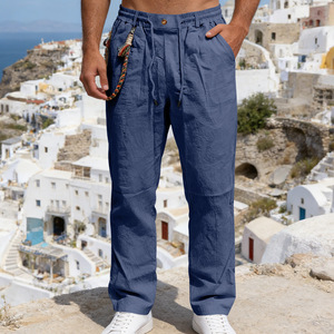 Pantalon décontracté pour homme en mélange de lin, coupe droite, respirant, idéal pour l'été - Product Image 2
