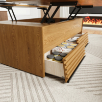 Table basse rectangulaire moderne en bois de 49 pouces avec plateau relevable, tiroirs cachés, grand espace de rangement, multi-usages et multi-scènes