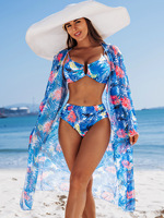 PASUXI Maillot de Bain Chaud 3 Pièces Imprimé Floral Bandage Femme avec Robe de Plage Jaune