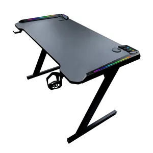 Z Shaped Computer Racing Mesa Gamer Table Gaming Desk With LED Lights