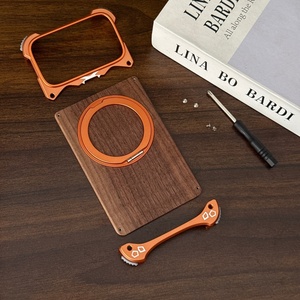 Advanced Walnut Wood Back Panel Magnetic Case for iPhone 18 17 15 16 Pro Max With 360° <b>Ring</b> Stand Aluminum Alloy Frameless Cover - Product Image 5