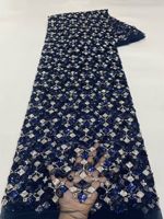 NI.AI Version Améliorée Tissu en Dentelle Géométrique Art Déco à Grille Diamantée Perlée et Pailletée, Tissu en Dentelle de Tulle Festonné en Maille Filet
