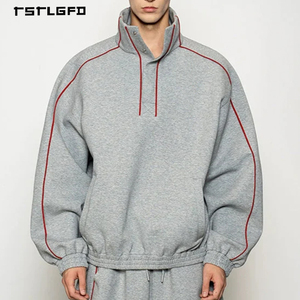 Ensemble de survêtement sportif rétro pour homme, imprimé avec strass, haut à col montant zippé, pantalon rayé, en polaire écologique à double couche 2 - Product Image 2