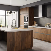 Meuble de cuisine en placage de noyer massif résistant à l'usure avec comptoir sans joint, charnière et robinet pour personnalisation complète de la maison et utilisation en centre commercial