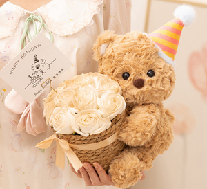 <span class=keywords><strong>Oso</strong></span> de peluche marrón Regalo de cumpleaños Juguete <span class=keywords><strong>Oso</strong></span> encantador con flores Regalo de cumpleaños para novia - Product Image 2