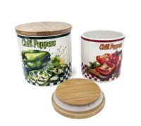 Set Stoples Bumbu Keramik Ramah Lingkungan Desain Khusus dengan Tutup dan Penutup Bambu Kapasitas 150ml Bentuk Bulat Gaya Bunga