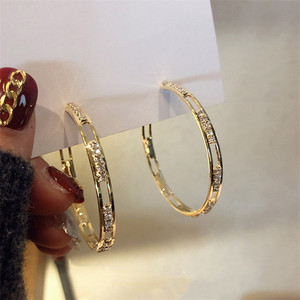 Boucles d'oreilles créoles en plaqué or pour femme, bijoux creux avec strass et cristal, grand cercle, géométriques de luxe, nouvelle collection de - Product Image 6