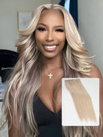 Lots de Cheveux Brésiliens Remy Ondulés Lisses P18/613 Blond Mèches Blanches Double Trame Qualité Vierge Non Traitée Vente en Gros
