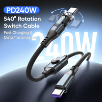 Câble de données USB-C vers USB-C de haute qualité 240W avec rotation à 540 degrés, interrupteur d'alimentation, charge rapide PD et marqueur E pour ordinateur portable et téléphone