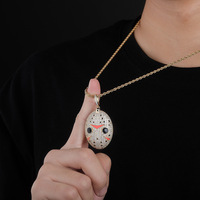 Collier pendentif Masque Jason entièrement serti de zircons, style Hip-Hop, motif masque de film d'horreur, breloque en cuivre, chaîne en corde, bijoux pour hommes et femmes, vente en gros