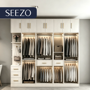 Armadio <span class=keywords><strong>su</strong></span> <span class=keywords><strong>Misura</strong></span>, Produttore di Mobili, Unità con Ripiani Aperti, Pannello Impermeabile, Armadio Moderno Semplice per Progetti Commerciali con <span class=keywords><strong>Specchio</strong></span> - Product Image 2
