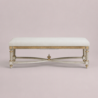 Banc ottoman de style français pour salon, banc rembourré en bois massif, siège d'appoint pour chambre à coucher