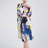 Robe plissée à col montant pour femme Miyake, décontractée, ample, extensible, imprimé graffiti, disponible en grandes tailles, ODM