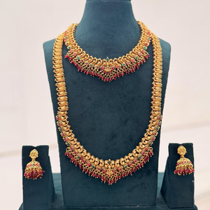 Traditional South <b>Indian</b> Temple Long Bridal Necklace Set Alloy Gold Plated Zircon Earrings Latest Designed Vintage Engagement - Product Image 2