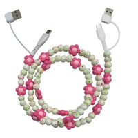 Desain Unik Grosir Kabel Data Ponsel 3.3ft Motif Bunga Warna-warni Polka Dot Tipe-C 5A Pengisian Cepat Buatan Tangan dengan Anyaman Manik-manik