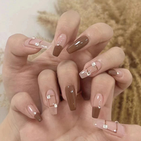 Uñas Postizas Removibles de Alta Gama con Diamantes Morados en Degradado y Flores con Pedrería, Exquisitas y Elegantes