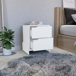 Nightstand With 2 <b>Drawers</b> White <b>Storage</b> Cabinet <b>For</b> Bedroom Use - Product Image 5