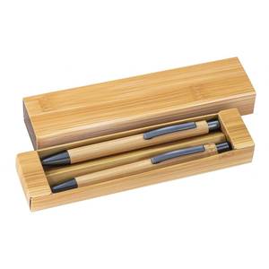 Bamboo Sports Novelty Promotional Ballpoint Pen and <b>Pencil</b> Set with Box 0.7mm and 1.0mm <b>Writing</b> Widths for Sports and Events - Product Image 1
