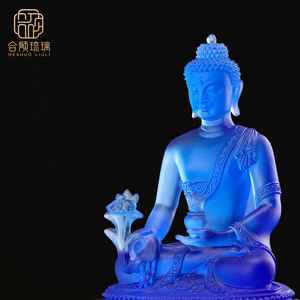 Cristallo. Statua di Buddha della Medicina, Centrotavola per Altare Domestico, Base a Loto Traslucida, Spazio Spirituale per Pasqua e Natale, Bhaisajyaguru - Product Image 6