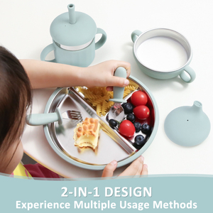 Trẻ em ăn Silicone 304 thép không gỉ bé muỗng và Ngã Ba sippy Cup Hút bát chia tấm với có thể tháo rời Silicone vỏ - Product Image 5