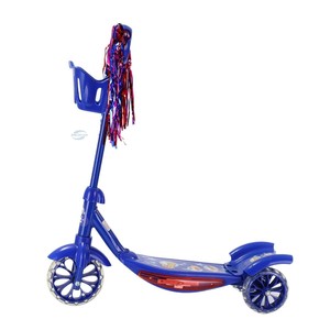 Trottinette bleue pour enfants avec lumières et panier pour jouer en extérieur, 3-6 ans, trottinette en plastique à deux roues avec frein arrière - Product Image 2