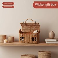 Panier en fer tressé 100 % PP avec couvercle, moderne et portable, en forme de maison, organisateur décoratif pour salle de bain et rangement d'outils