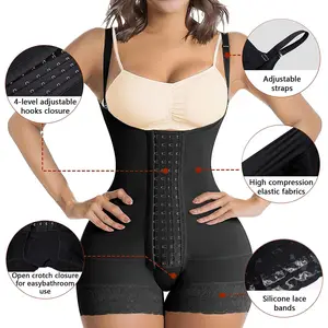 FancyShape Plus Size 4 Hooks Open Bust Fajas Colombianas High Back Tummy Control Shapewear Postpartum Body Shaper for Women