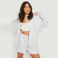 Sweat à capuche polaire avec fermeture éclair haut court personnalisé deux pièces ensemble de short de survêtement en coton 2 pièces pour femmes