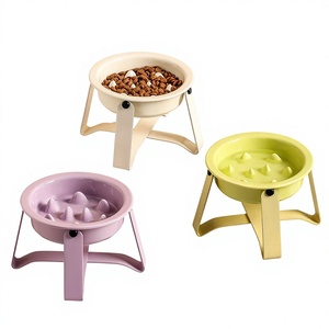 Gamelle en céramique pour chat et chien à alimentation lente, gamelle surélevée anti-étouffement avec support métallique, gamelle surélevée mignonne et pastel pour animaux de compagnie - Product Image 1
