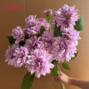 Fiore Artificiale di Dalia a 3 Teste in Seta, Grande Fiore Finto <span class=keywords><strong>Viola</strong></span> Lavanda per Centrotavola Matrimonio, Decorazione Floreale all'Ingrosso - Product Image 1