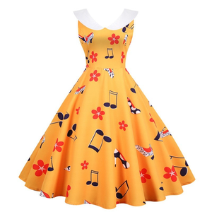 Vestido de verano para mujer, dulce, cuello <span class=keywords><strong>Peter</strong></span> Pan, Vintage, elegante, estampado de notas musicales, vestidos de fiesta ajustados sin mangas, Bata - Product Image 2