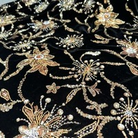Tissu brodé en dentelle de velours avec perles et paillettes pour robe de mariée africaine et manteau de soirée