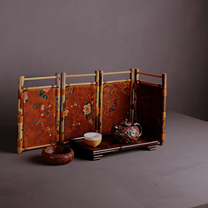 Meilu Bamboo Folding Screen 3 Panels Traditional Chinese Tea Room Divider Woven Decorative Partition Table Ornament - Product Image 1